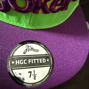 Purple and Green Fitted Hat Green is joker yellow is snoopy. A